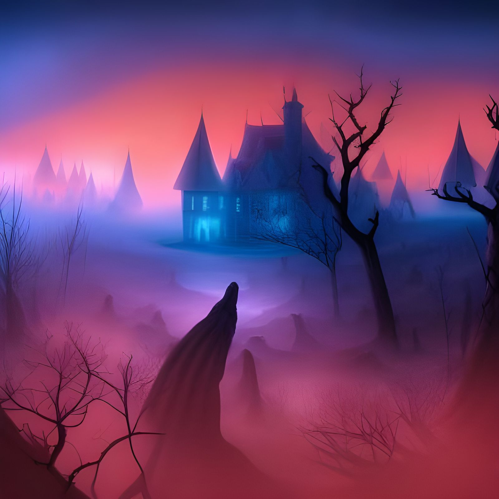 Creepy Haunted Forest in Film Noir Style