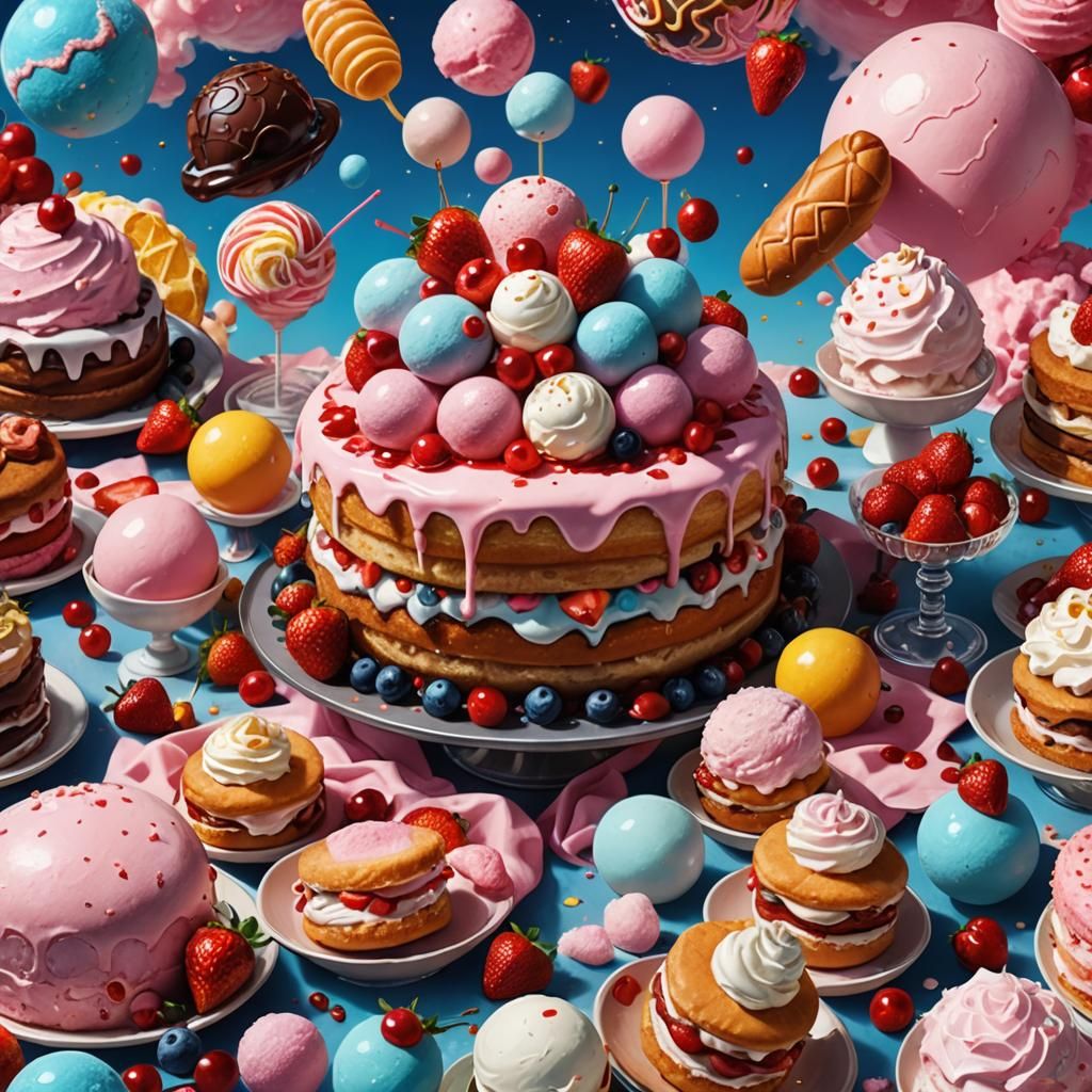 Hyperrealistic Food Planet with Candy and Meat