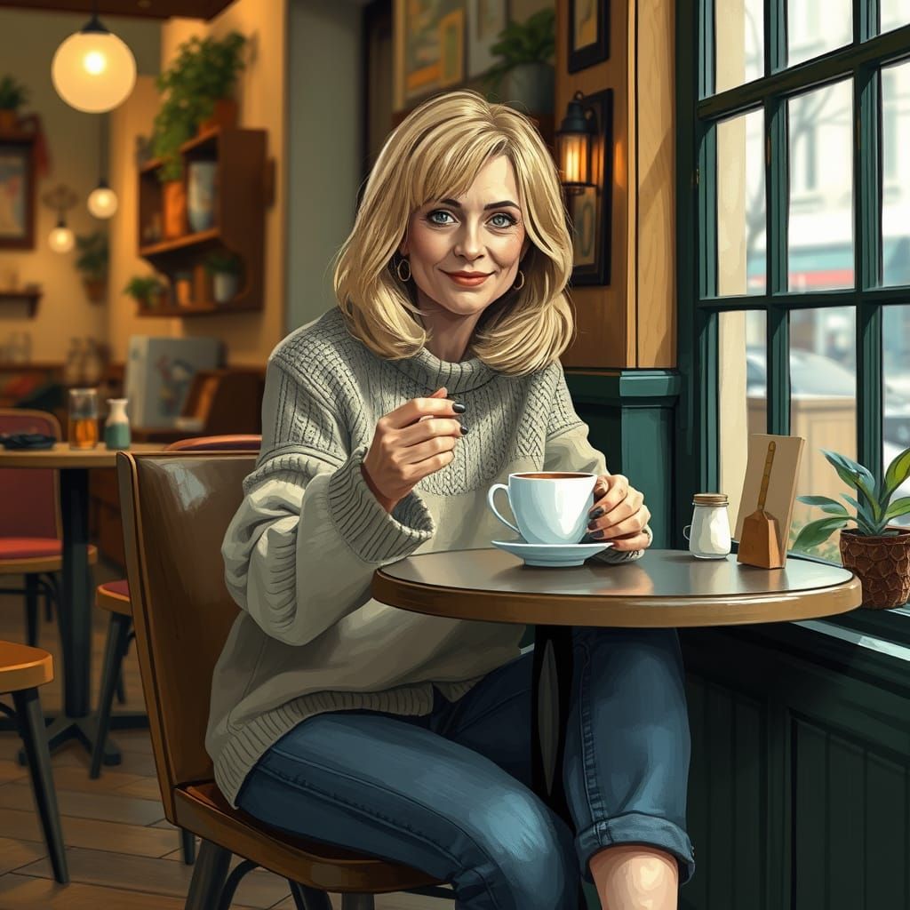Cozy Cafe Moment in Whimsical Realism