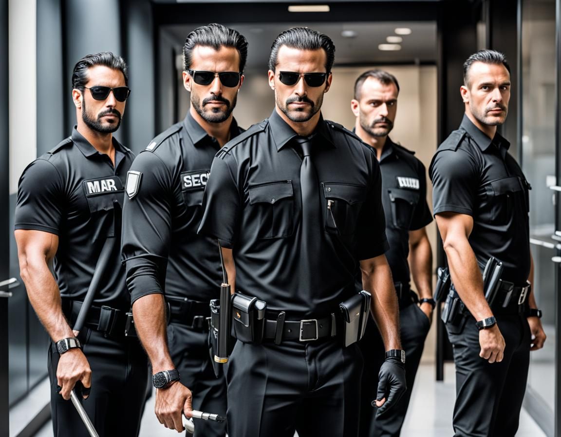 Young Lawyer and Security Guard in Black Shirts