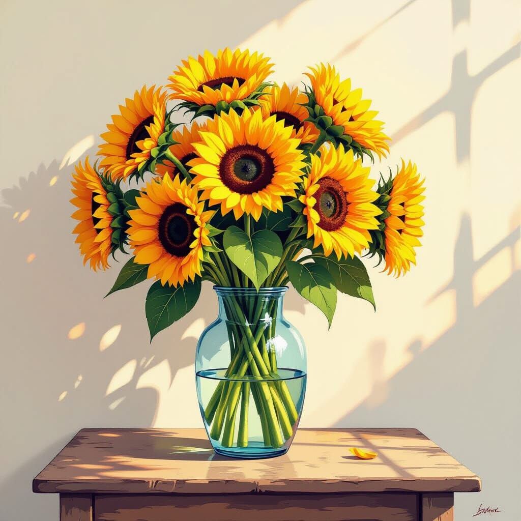 Sunflower Vase in Impressionistic Abstract Expressionism