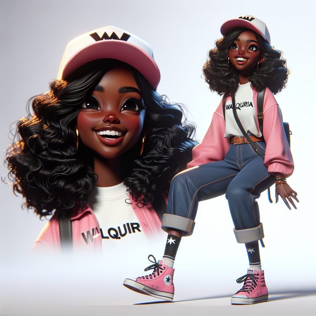 Joyous Woman with Pink Sneakers in 3D Animation