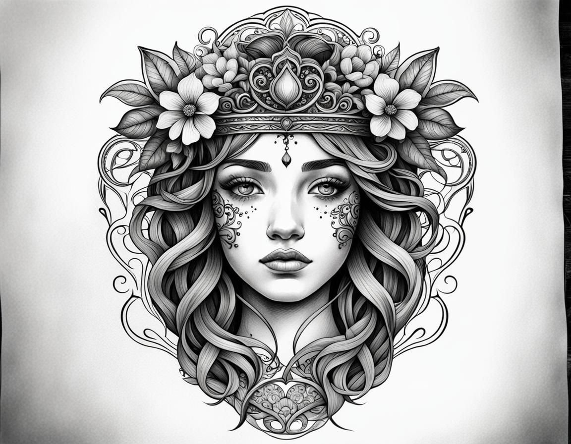Bohemian Face with Art Nouveau Floral Crown