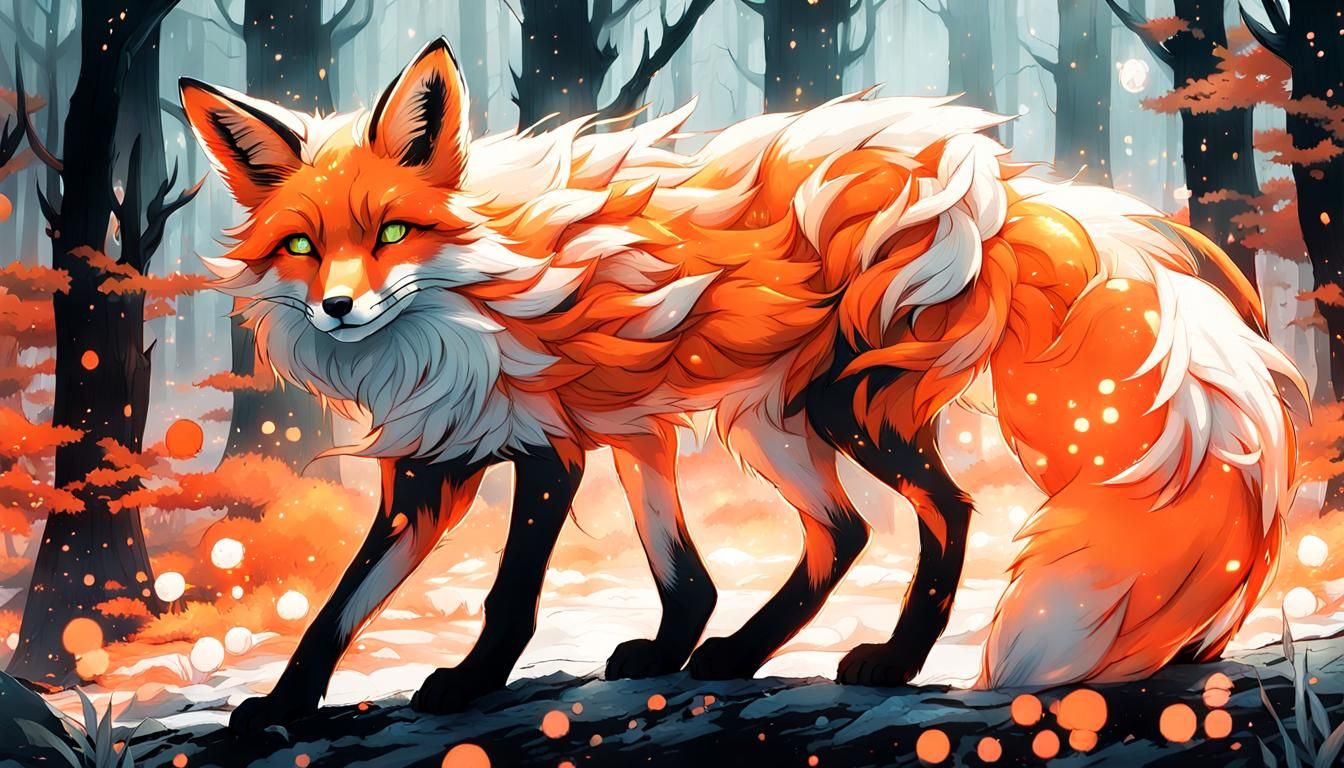 Enchanted Nine-Tailed Fox in Opalescent Light