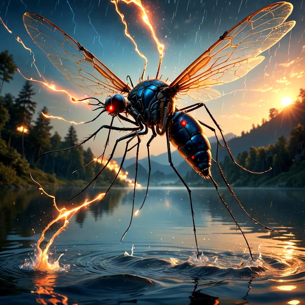 Cruel Mosquito with Magic Powers Over Lake