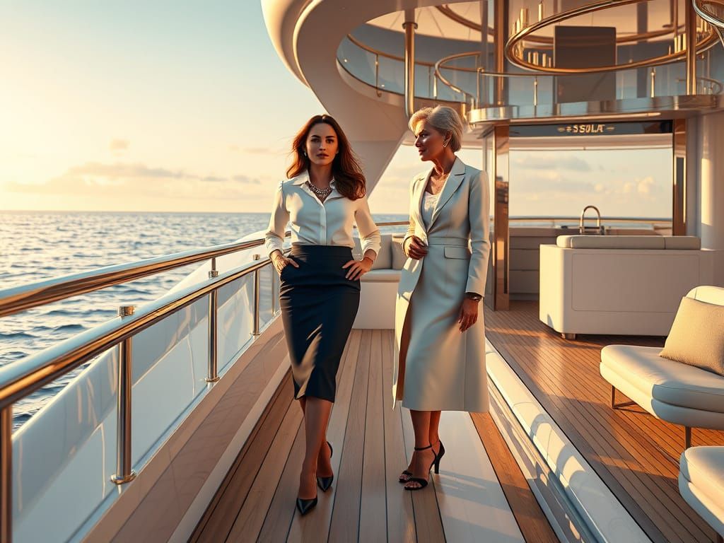 Luxury Yacht Sales: Elegant Women in High-Stakes Conversatio...