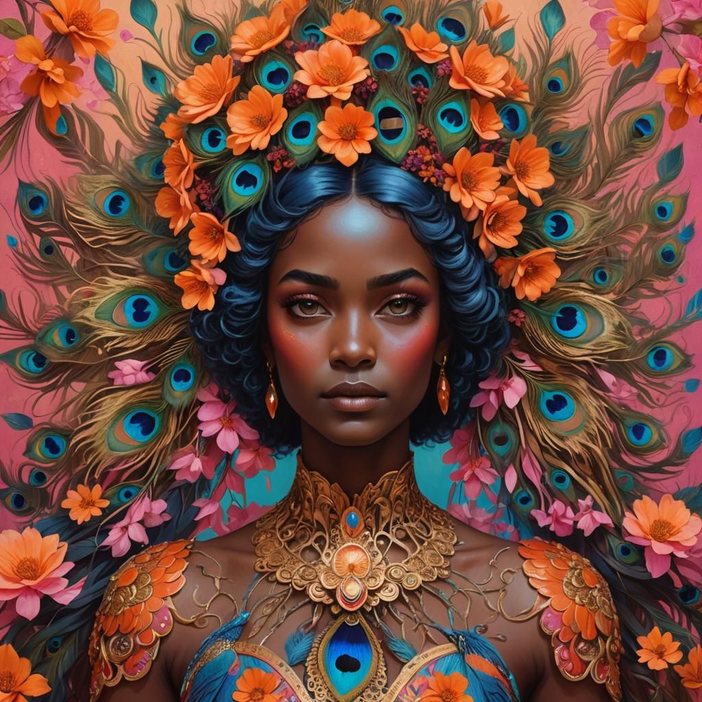 Peacock Woman Portrait with Art Nouveau Details