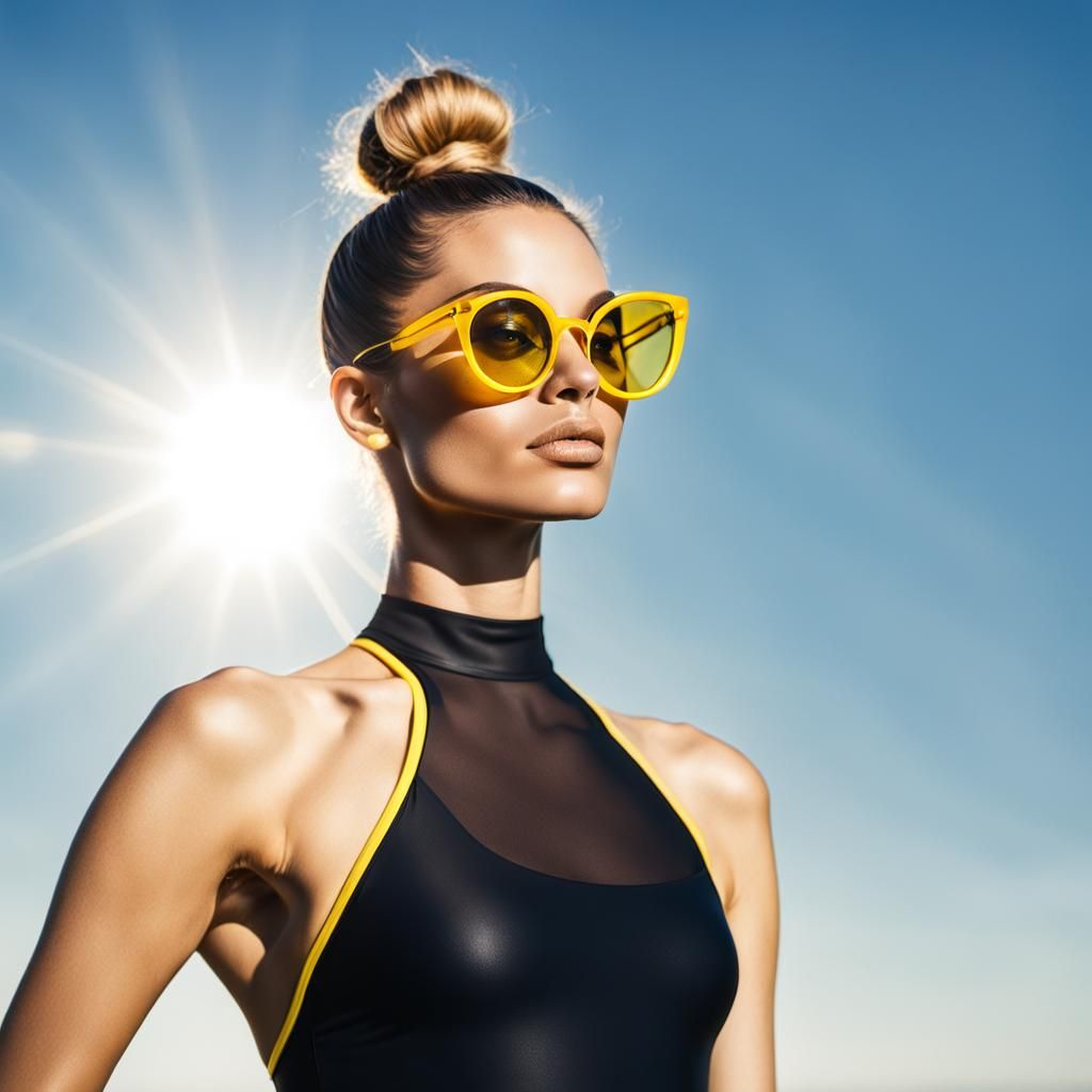 Fashion Model in Swimsuit and Sunglasses