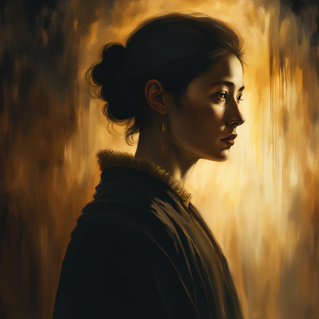 Defiant Woman in Rembrandt Lighting: Ethereal Portrait