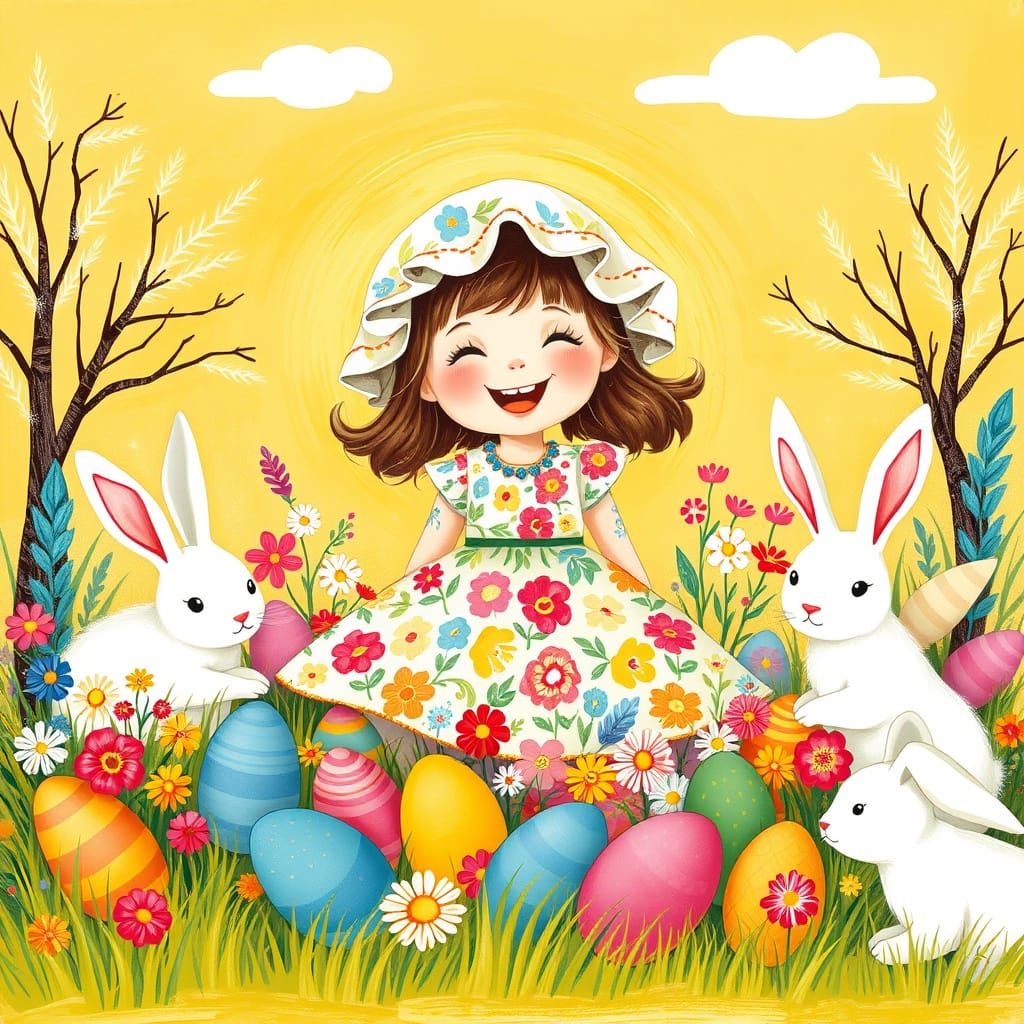 Whimsical Easter Scene in Charming Storybook Style