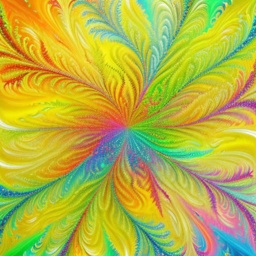 Psychedelic Fractal Leaves in Vivid Oil Painting