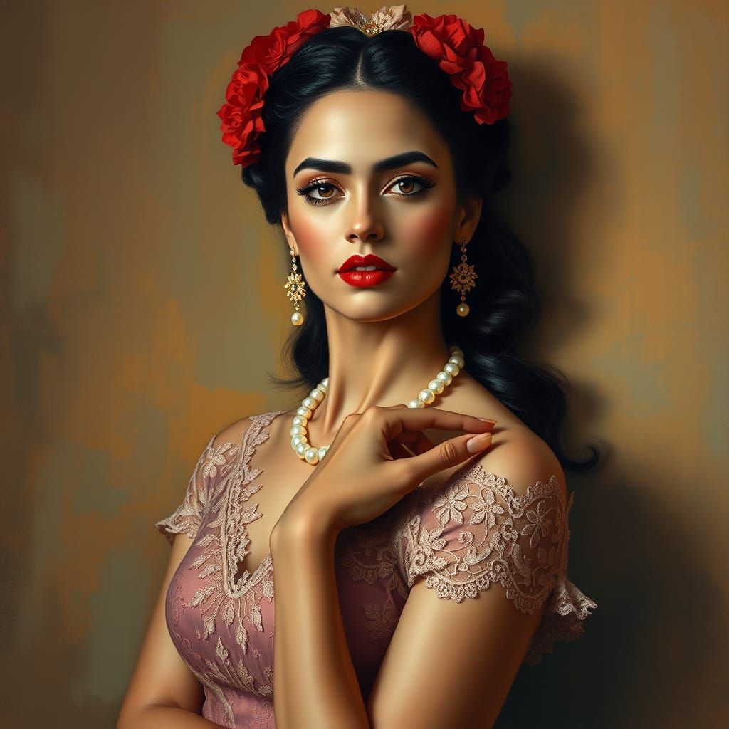 Elegant Latina Woman in the Style of Art Nouveau