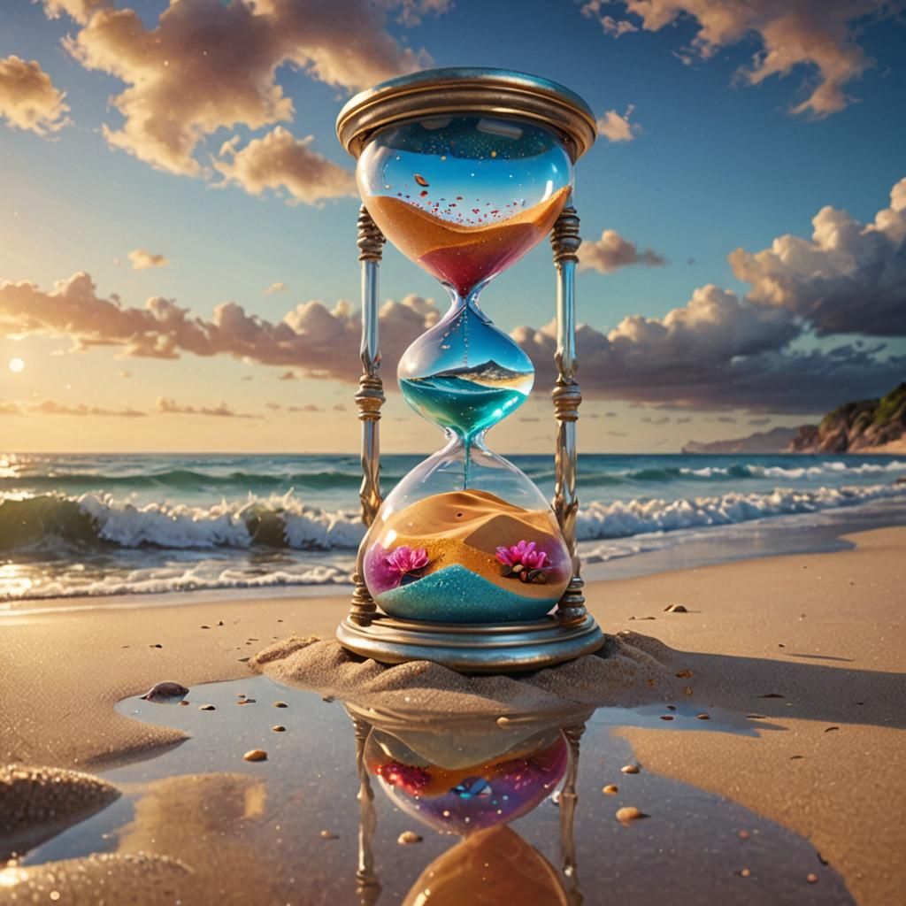 Scenic Hourglass with Crystal Sand and Reflections