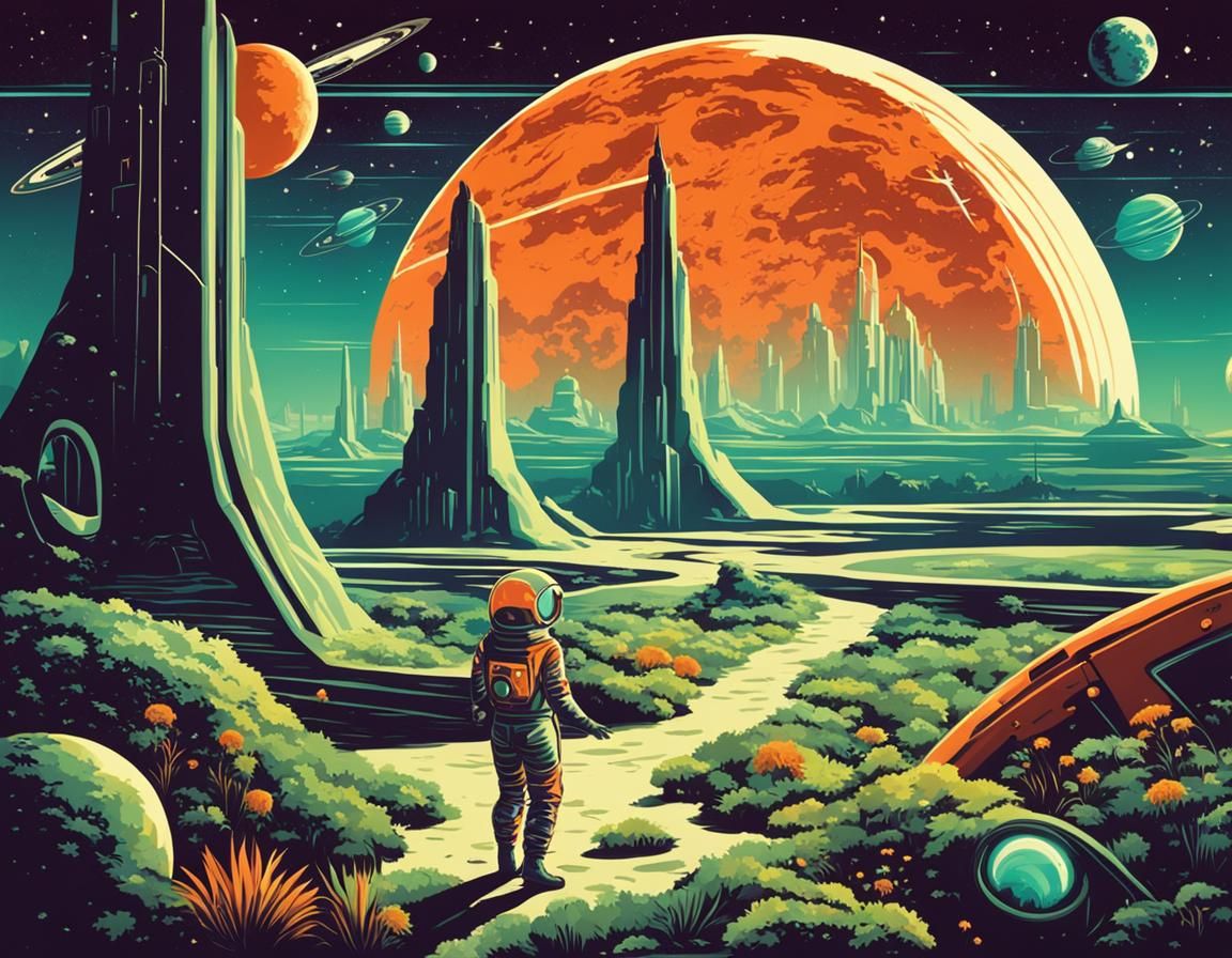 Retro-Futuristic Pin-Up Girl in Space Suit