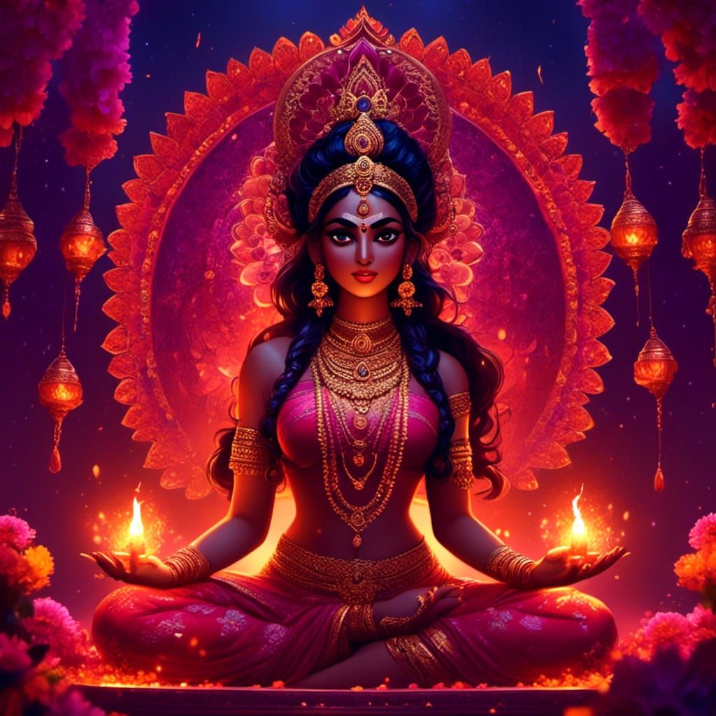 Goddess Kali with Diwali lights