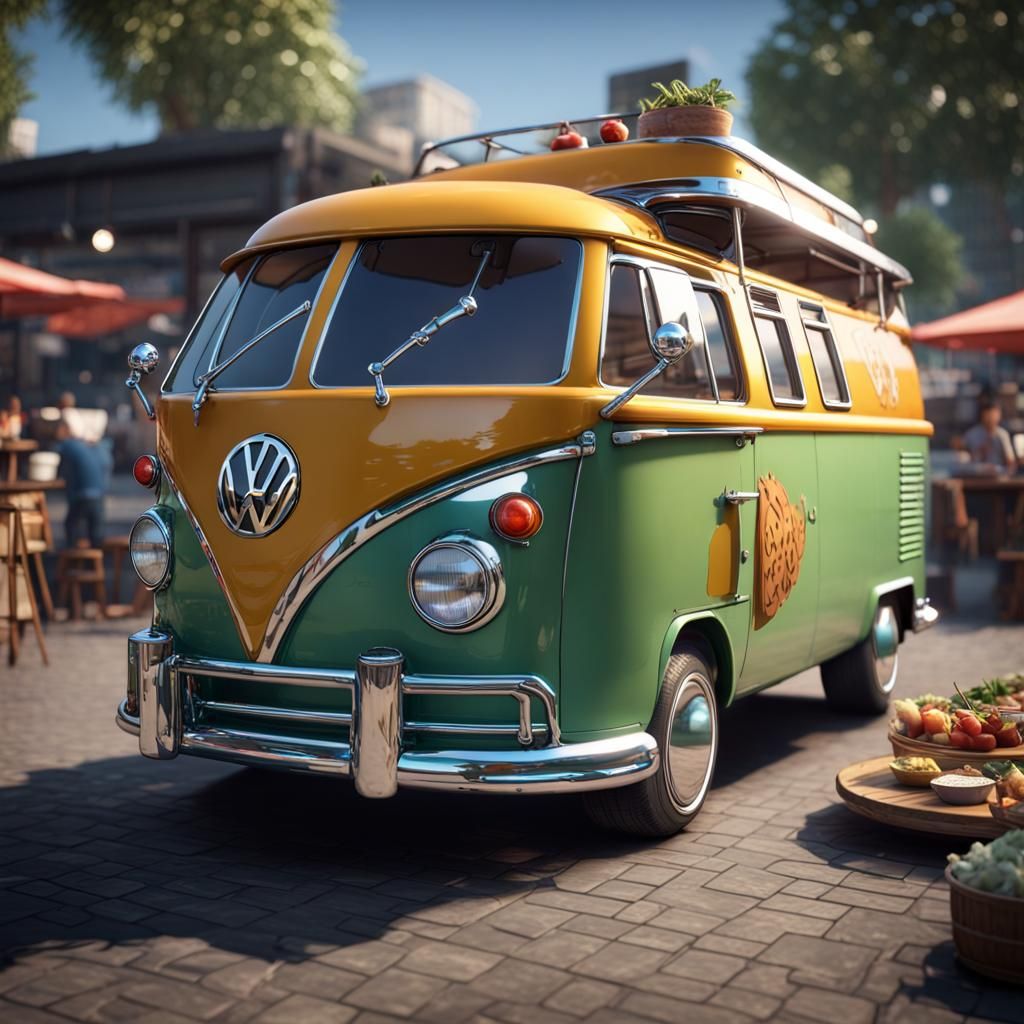 Chrome VW Bus Food Truck: 3D Game Cinematic