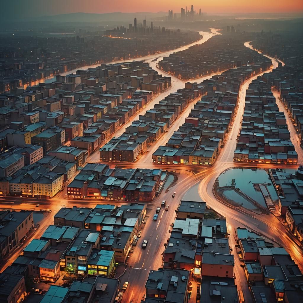 Acid Rain Cityscape at Dusk, Ernst Haas Style