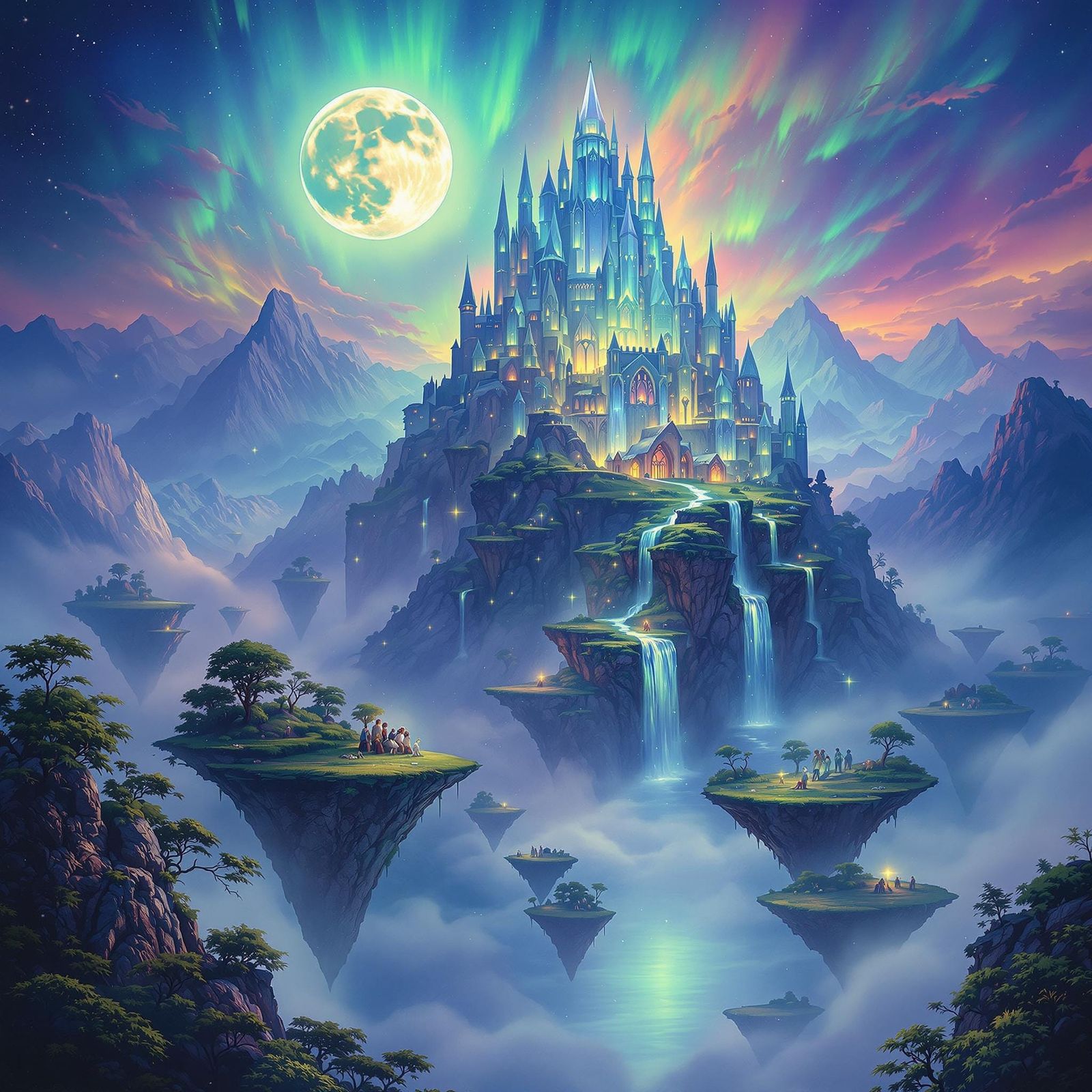 Ethereal Fantasy Landscape with Crystal Castle and Shimmerin...