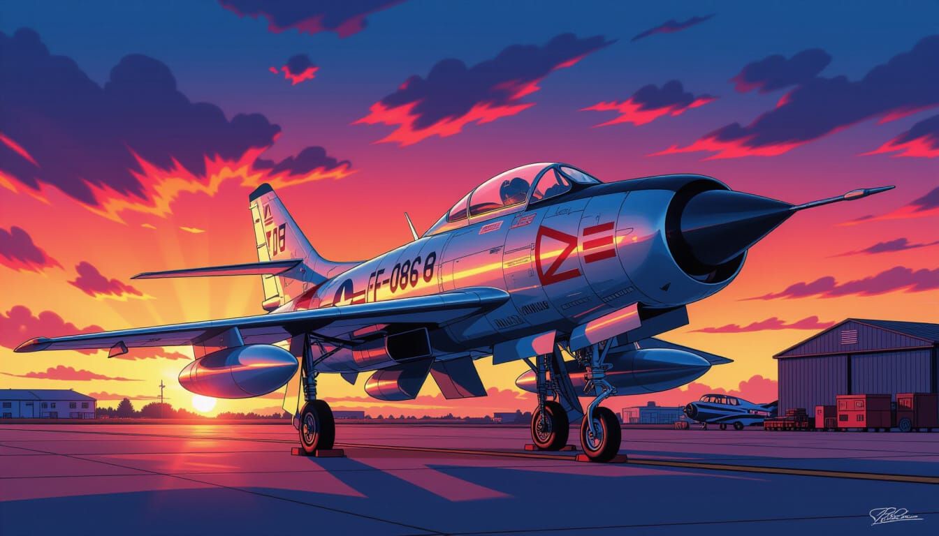 Starfighter Jet at Twilight: Comic Book Art