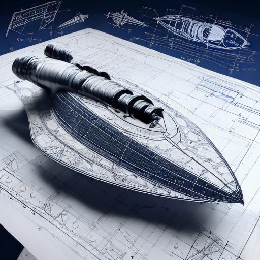 Spaceship Blueprint: Technical Drawing in 1920s Style