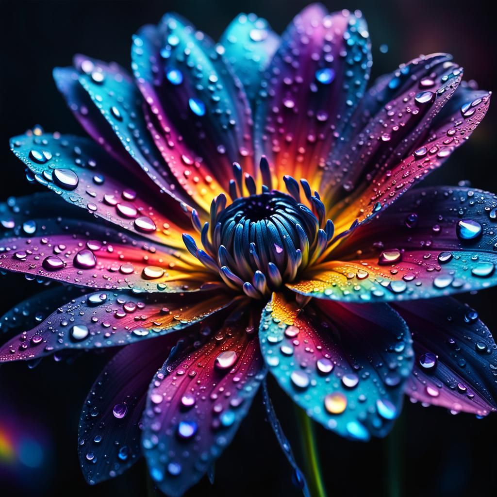 Rainbow Flower with Transparent Petals: Hyperrealistic Digit...