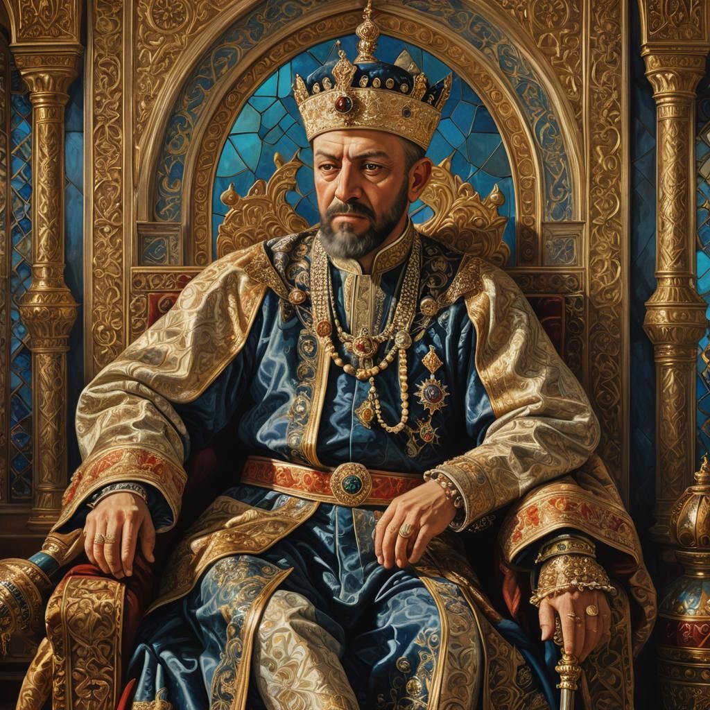 Ottoman Sultan Portrait in Traditional Painting Style