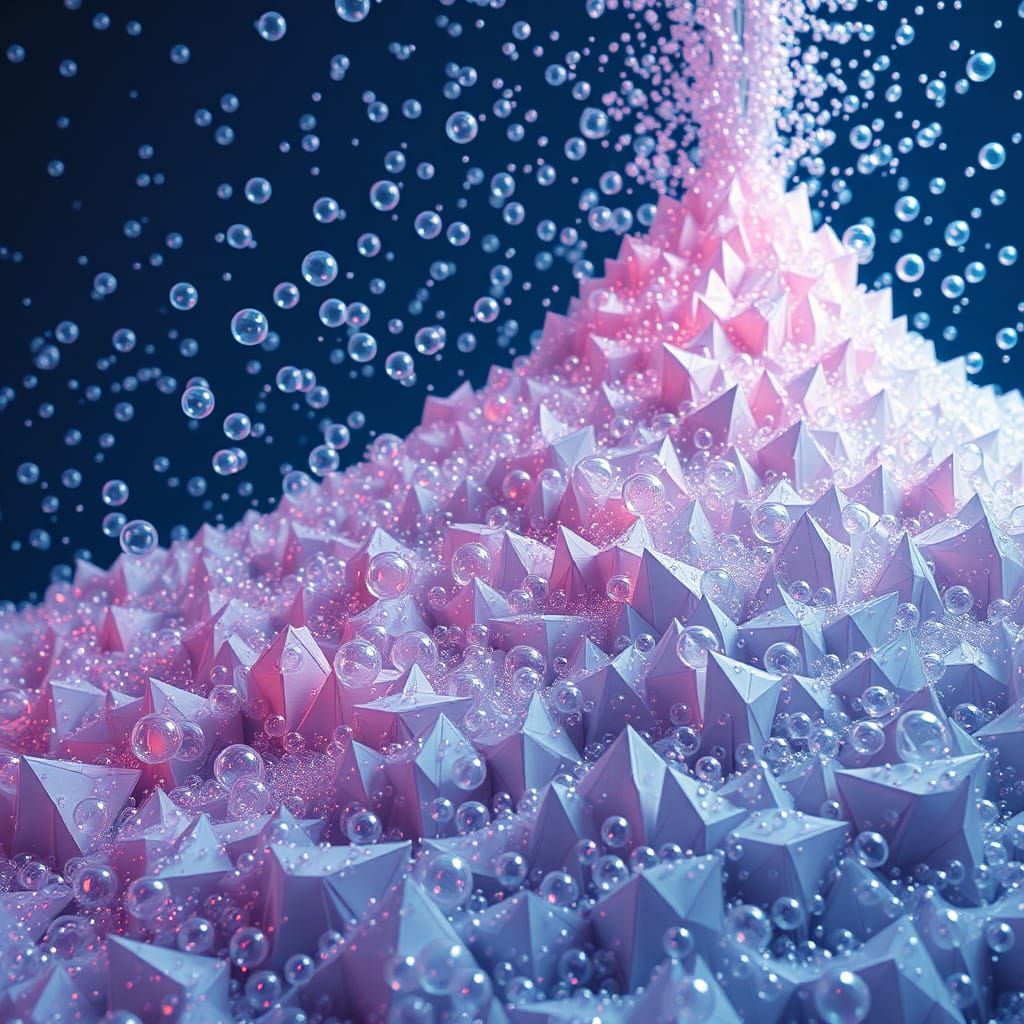 Iridescent Bubble Mountain in Origami Style