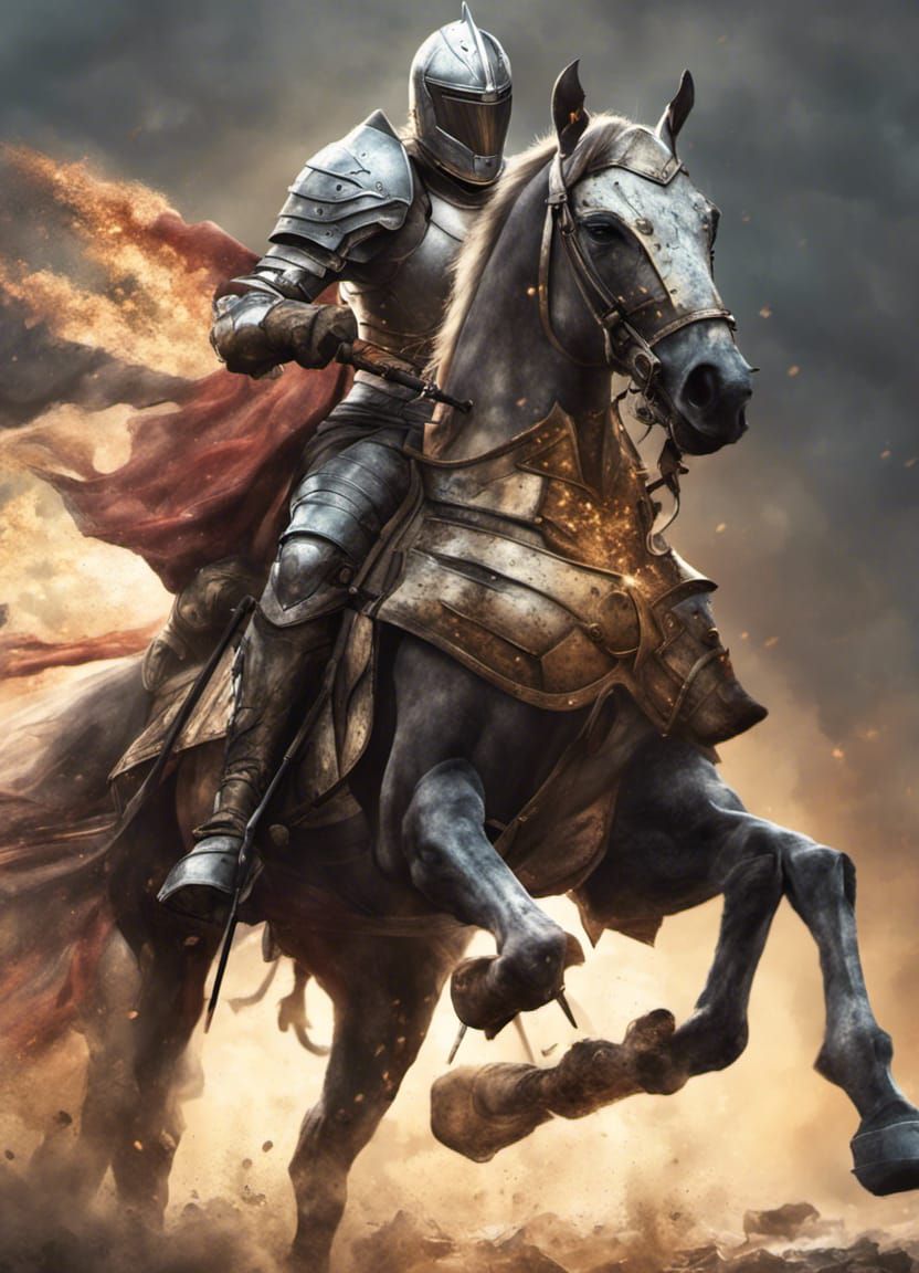 Medieval Knight in Iron Armor on Warhorse