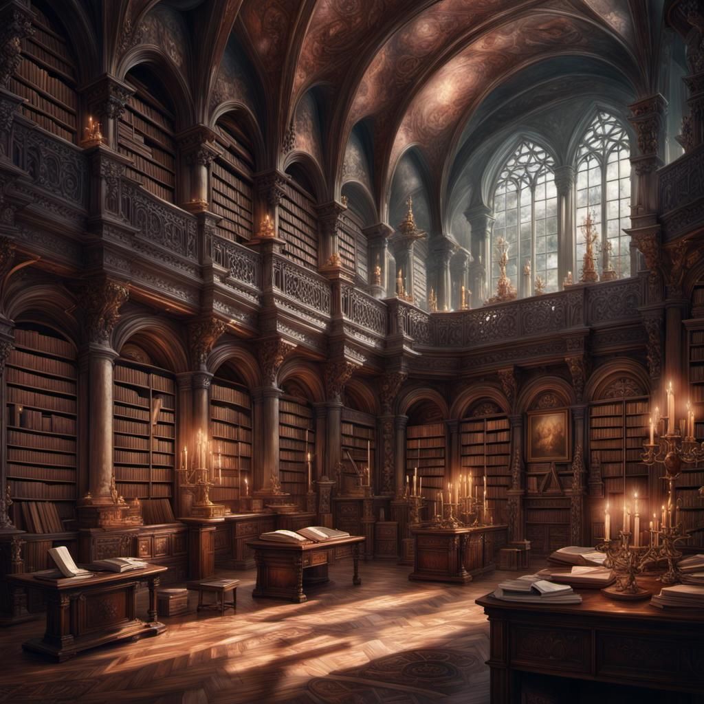 Atmospheric Monastic Library Illustration