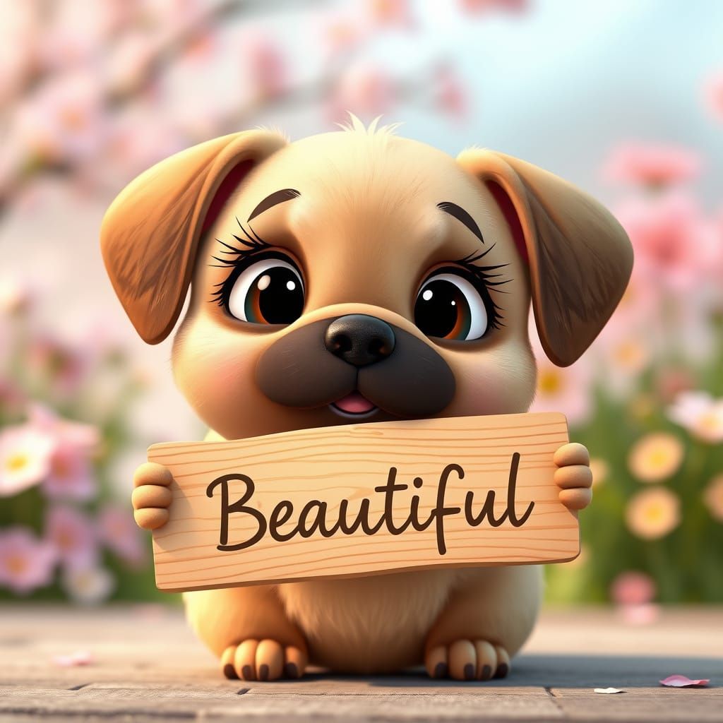 Chubby Disney Pixar Dog in Pastel Colors Holding Beautiful S...