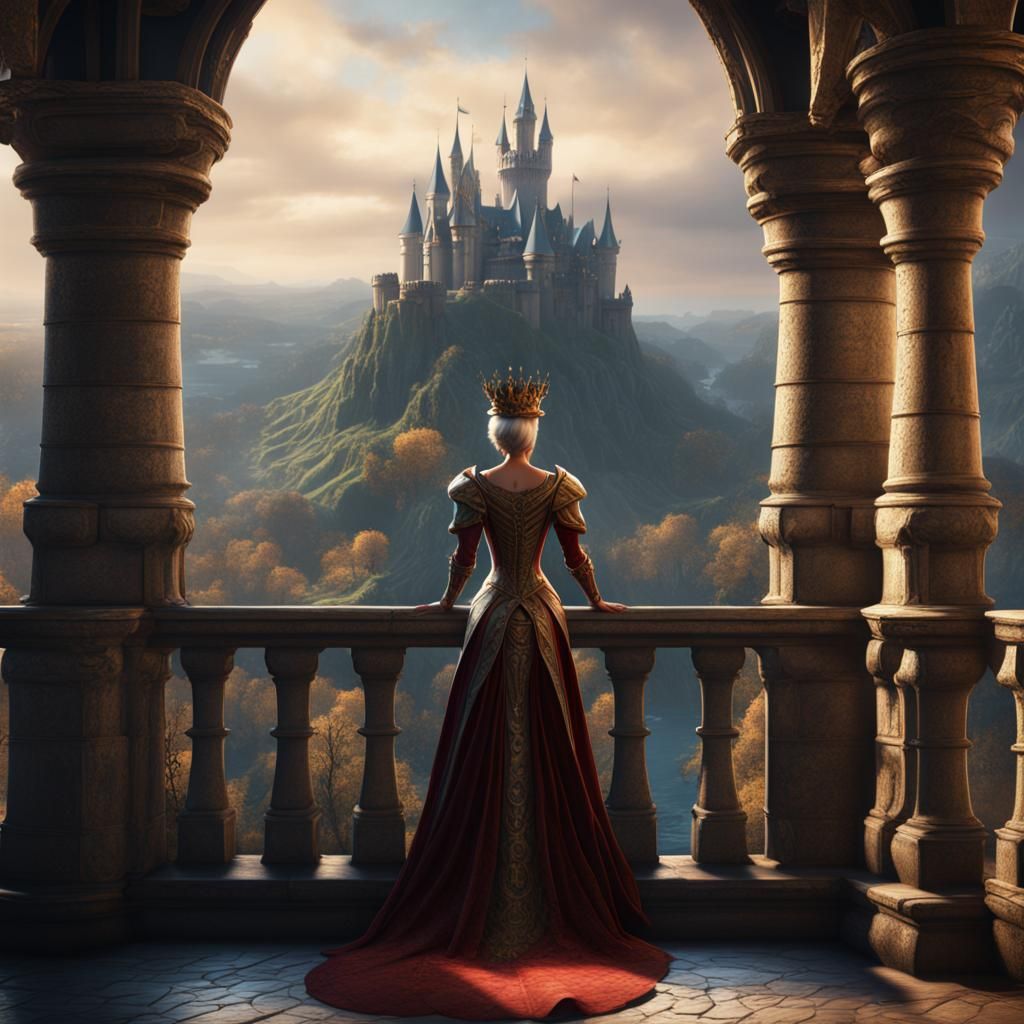 Queen on Balcony: Fantasy Concept Art in 8K