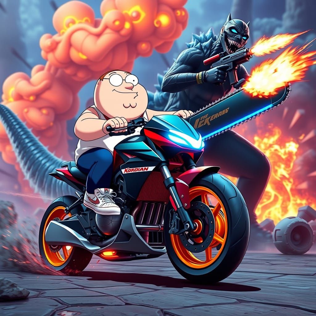 Surreal Cyberpunk Concept Art of Peter Griffin Battling LeBr...