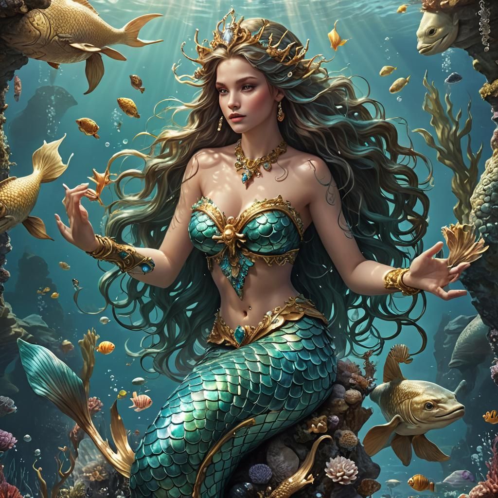 Majestic Mermaid Goddess in Baroque Fantasy Style