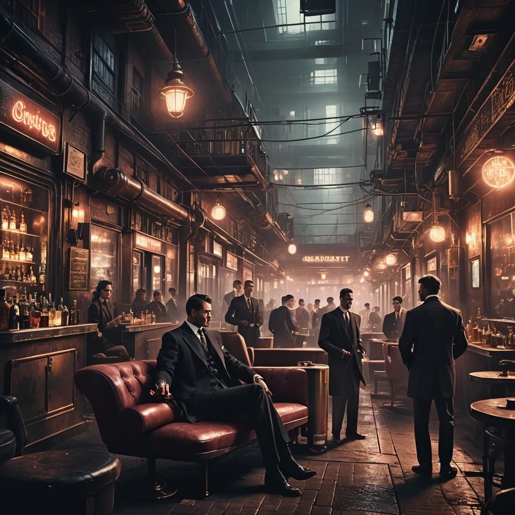 Cyberpunk Speakeasy Scene in Dimly Lit Alleyway