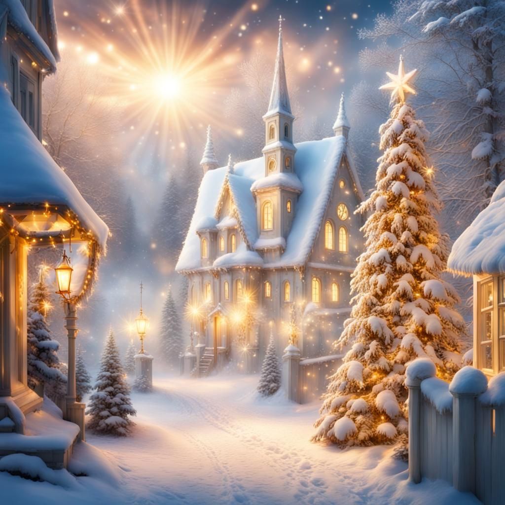 Magical Christmas Winter Wonderland with Cheerful People