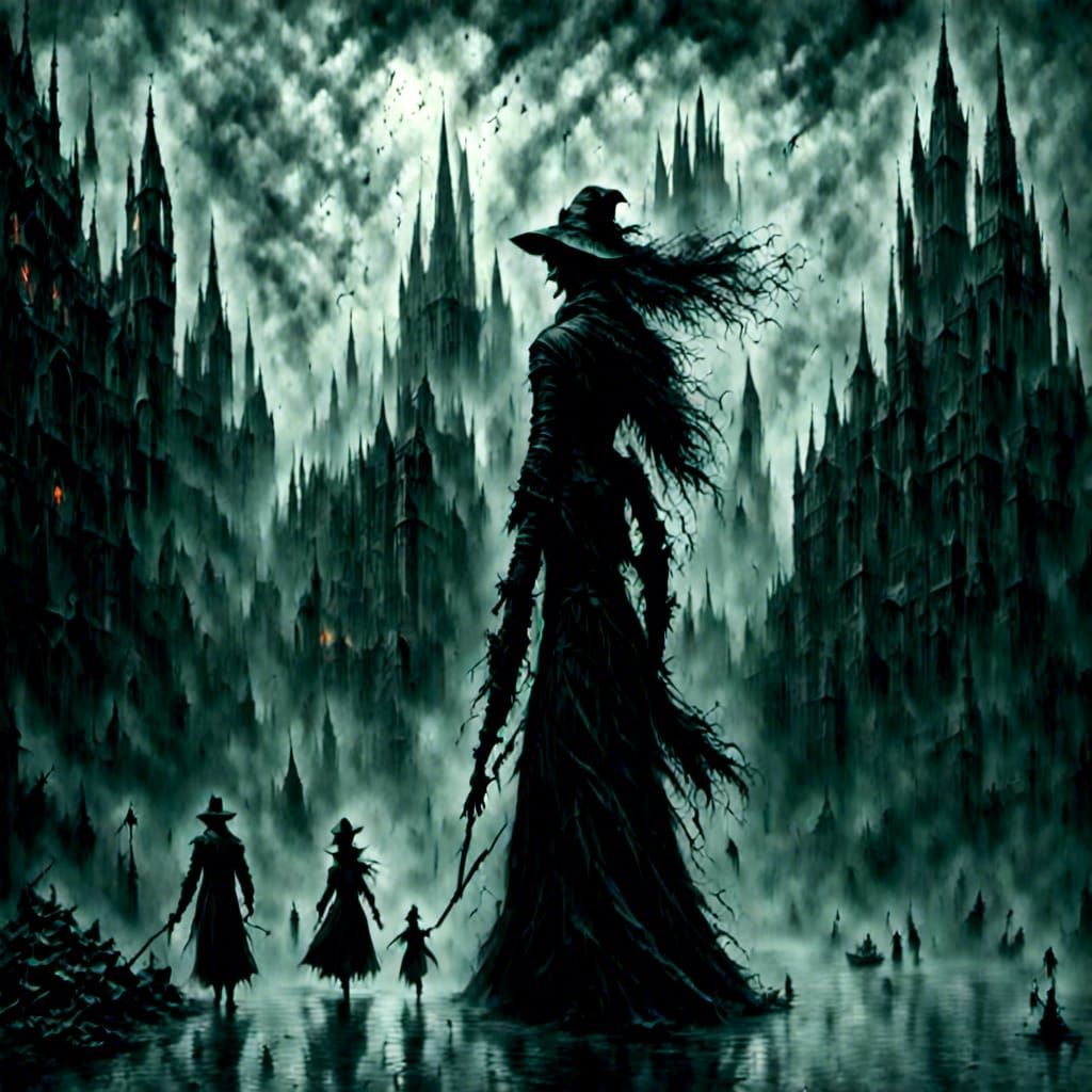 Eerie Gothic Witch Gazing at Notre Dame Cathedral