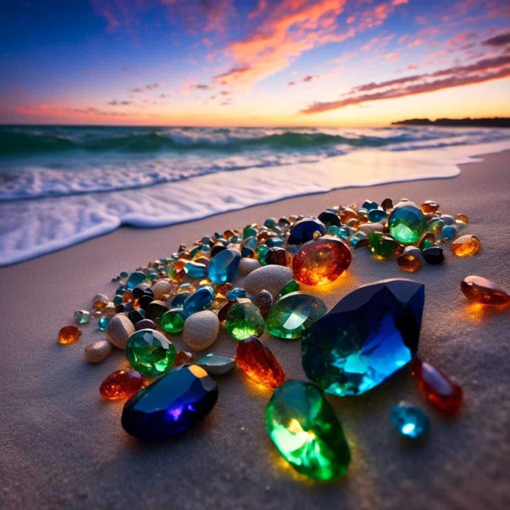 Faceted Jewels Washed Ashore on Soft White Sand