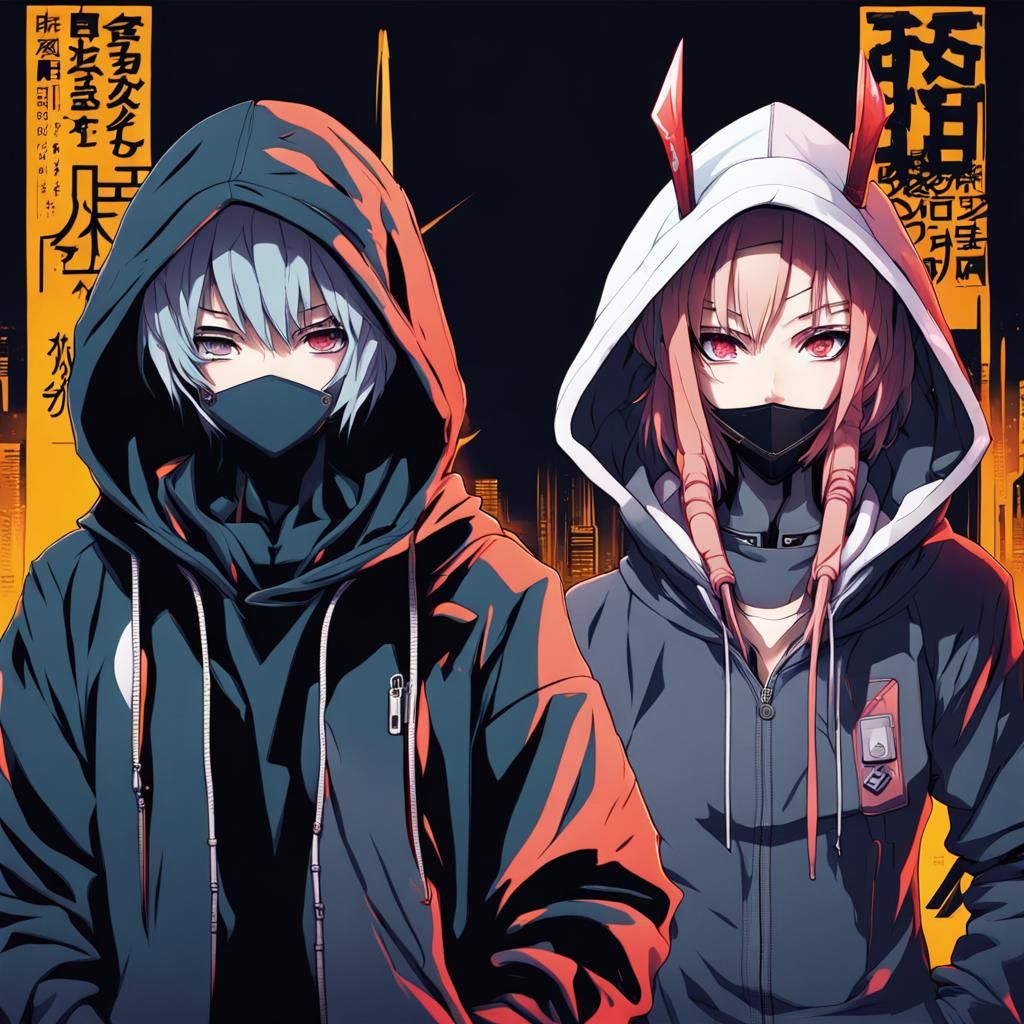 Cyberpunk Character Duality in Anime Art Style