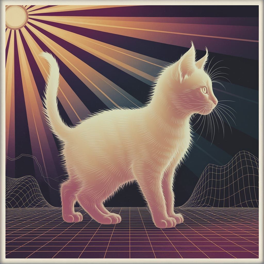 Fantasy Kitten Silhouette Poster in Vibrant, Holographic Sty...