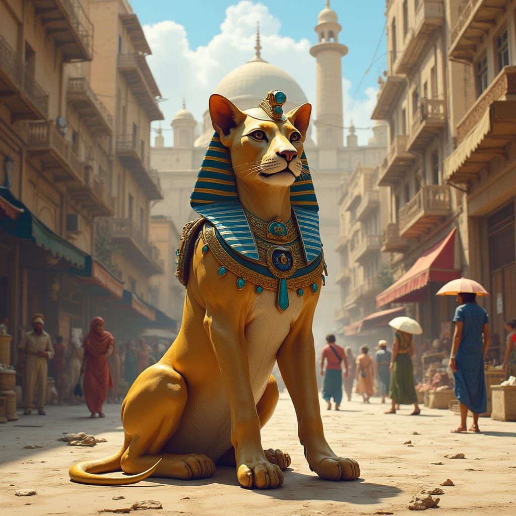 Regal Sphinx Empress in Modern Cairo