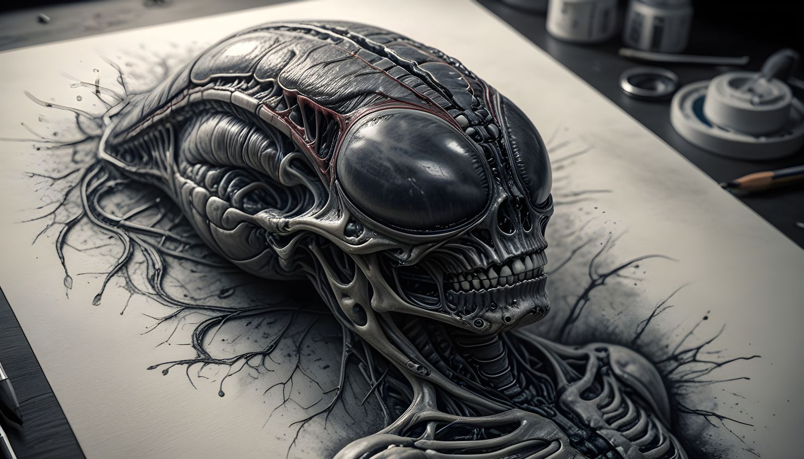 Detailed Anatomic Dissection of Alien Embryo in Charcoal Dra...