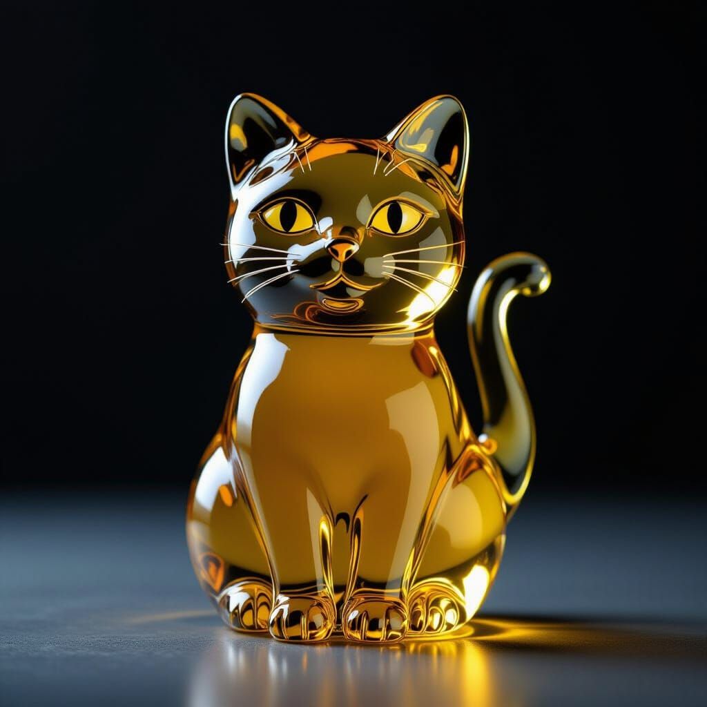 Clear Yellow Glass Cat on Dark Background