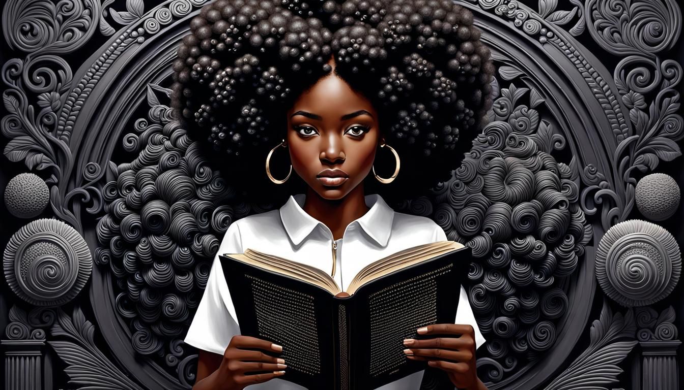 Girl Reading with Bas-Relief Hair Portraits