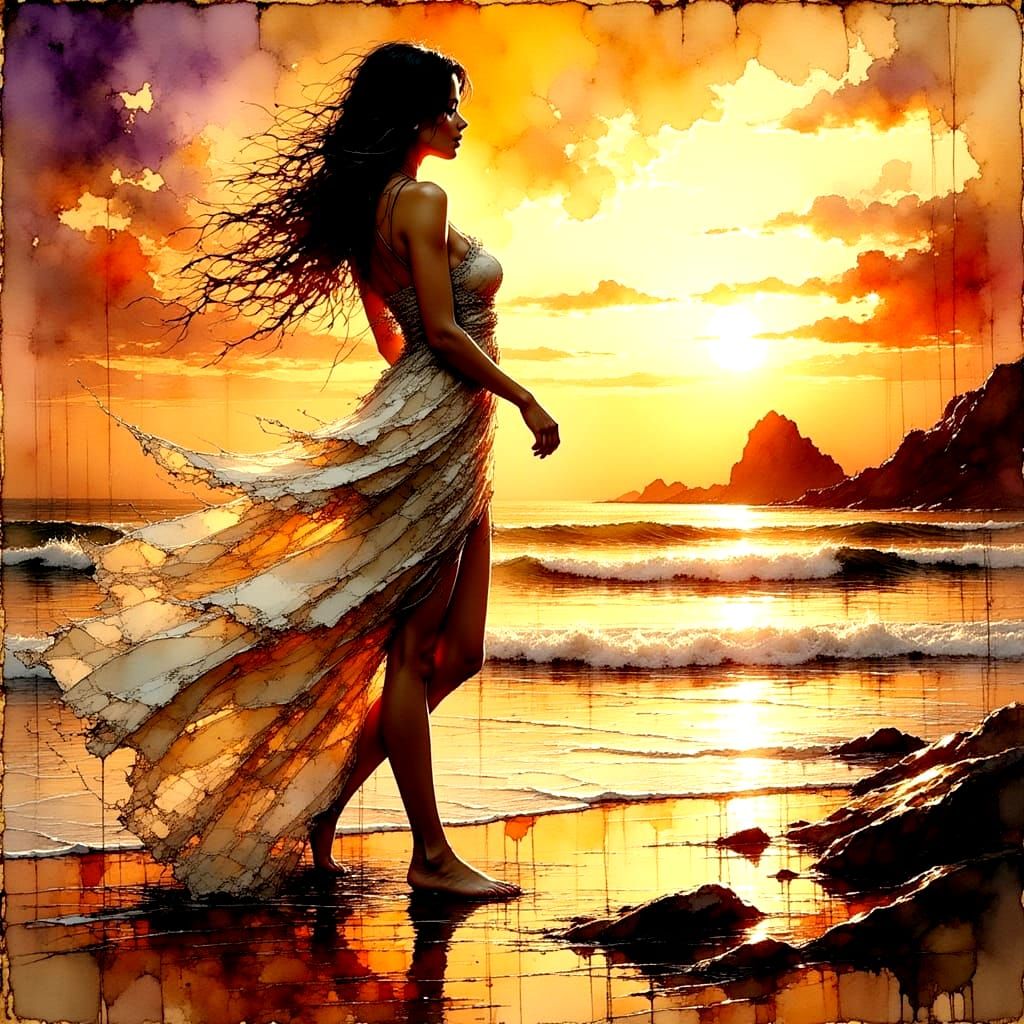 Gorgeous Plus-Size Female in a Summer Sunset