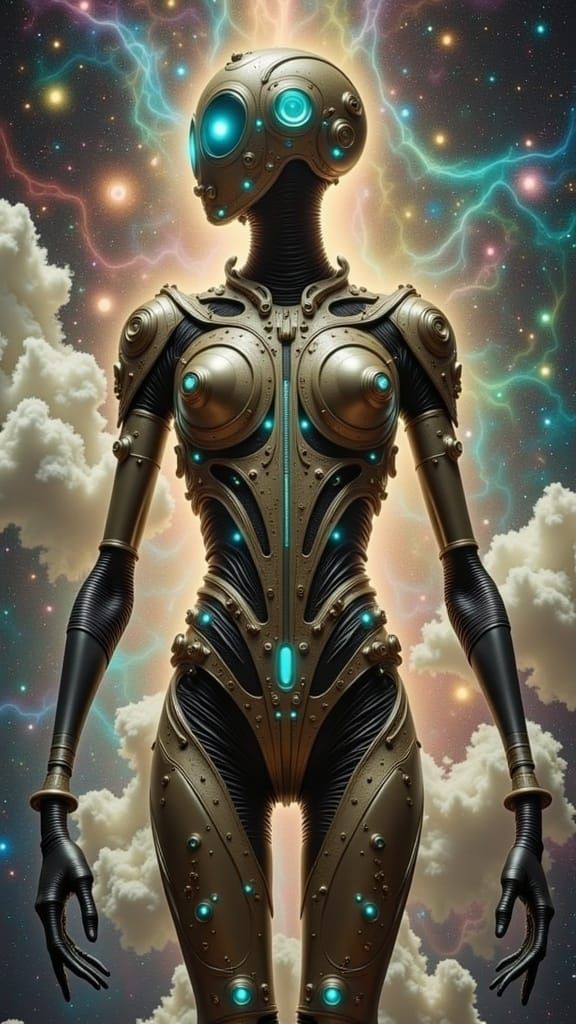 <lora:Dystopian Sci-fi:1.0> Hyperdetailed photorealistic Abstract design of a star farer humanoid