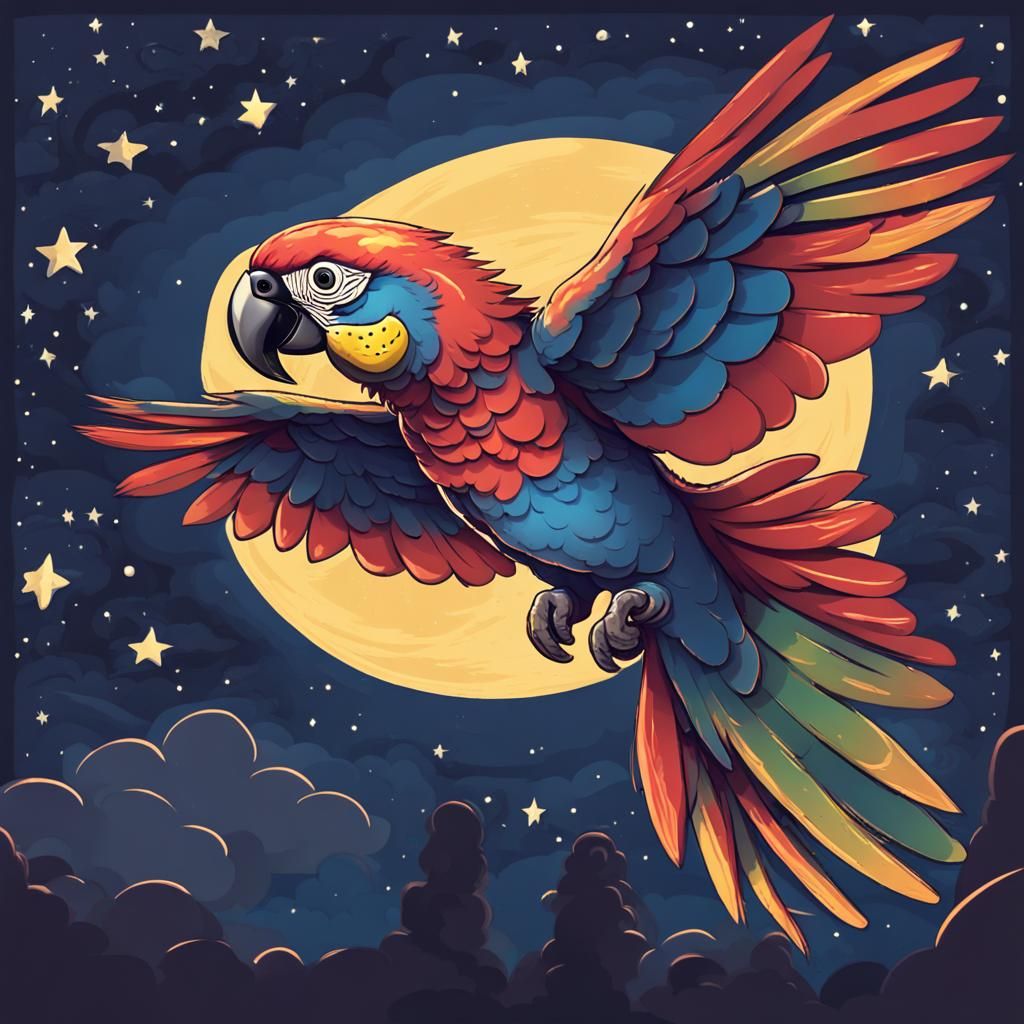 Parrot Gliding Through the Night Sky