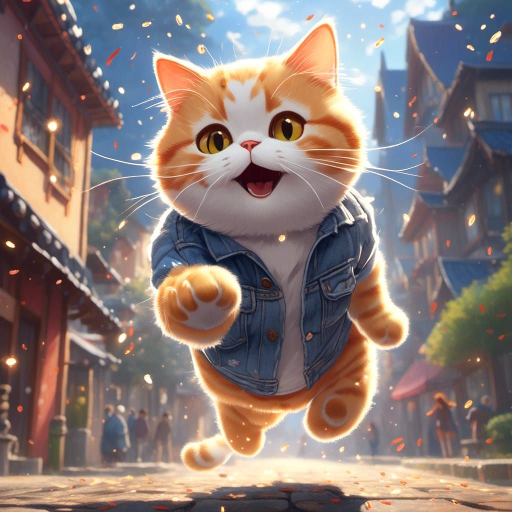 Happy British Shorthair Cat Jumps with Invoice