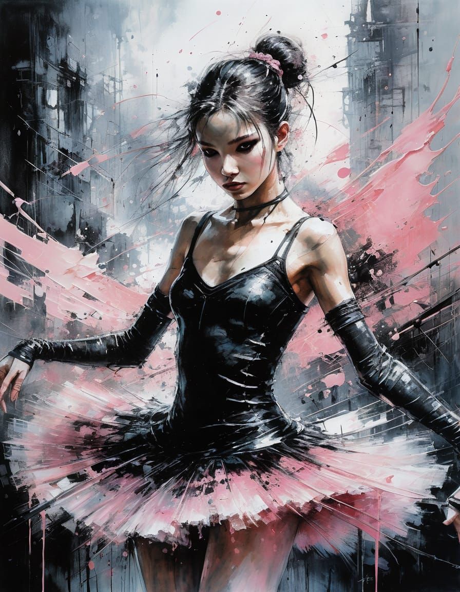 Black and Pink Ballerina in Abstract Style