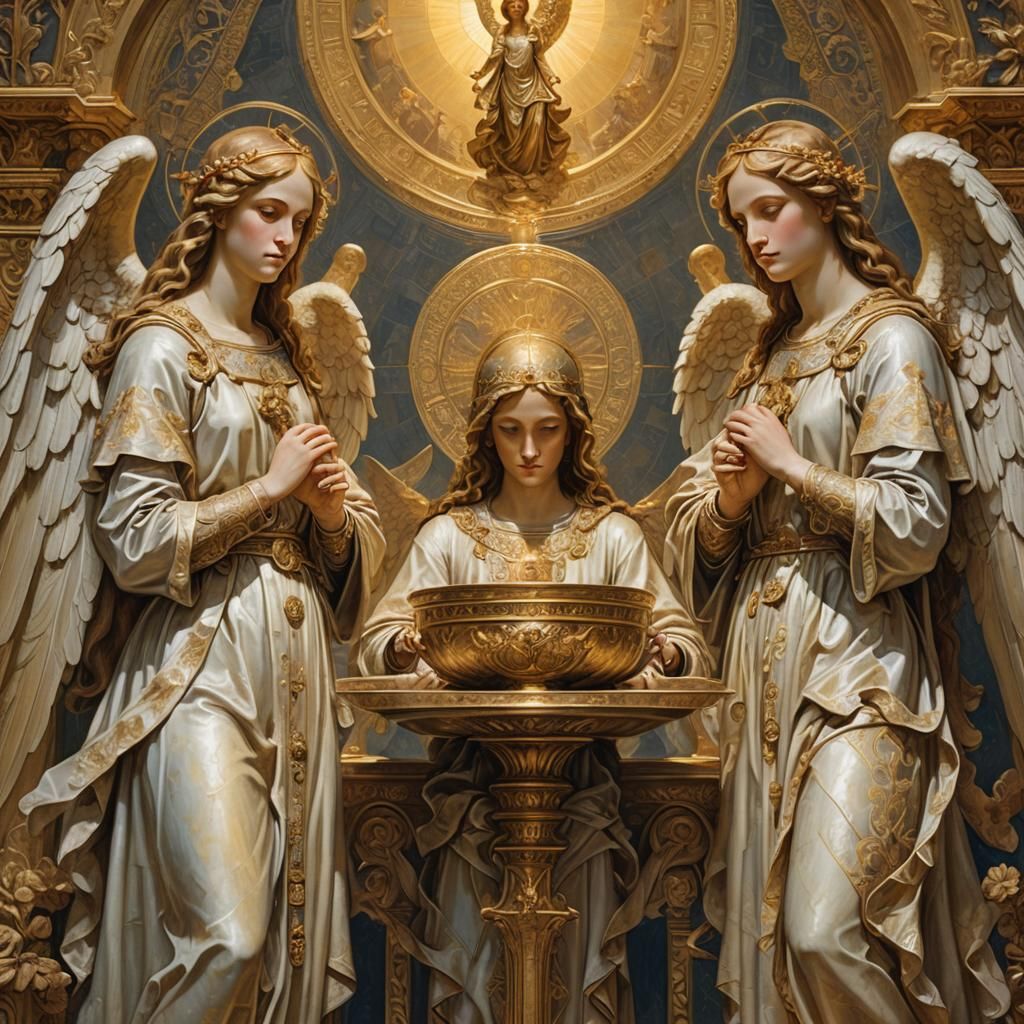 Angels Guarding Holy Grail in Renaissance Style