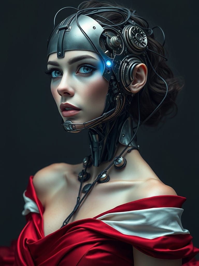 Stunning Cybernetic Woman with Futuristic Robotics and Elega...